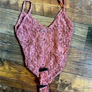Lace sparkly pink bodysuit